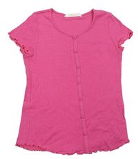 Ružové tričko s dírkovaným vzorom a gombíky H&M