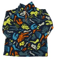 Tmavomodrá fleecová funkčná mikina s kostmi dinosaurů zn. Mountain Warehouse