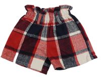 Červeno-bielo-tmavomodré kockované paper bag kraťasy