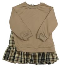 Hnedé teplákové šaty s kostkovanou sukní shein