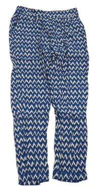 Nové - Modro-smotanové vzorované ľahké nohavice Next