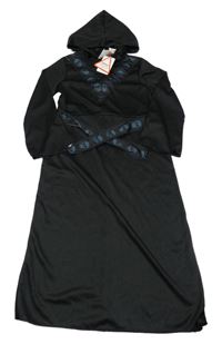 Nové - Kostým - Černý plášť s lebkami a kapucí 