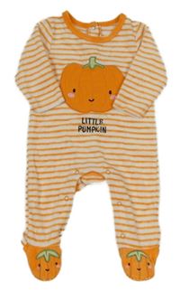 Bielo-oranžový pruhovaný zamatový overal s tekvicou