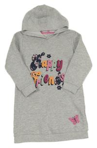 Sivé melírované teplákové šaty s nápisom a kapucňou Kids