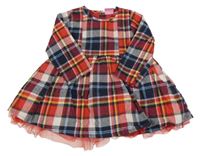 Červeno-tmavomodro-žlté kockované šaty