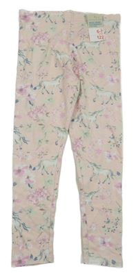 Nové - Svetloružové kvetované legíny s jednorožcami Primark