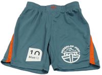 Modrošedé športové kraťasy s potlačou