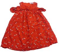 Červené šaty s lienkami a vážkami zn. M&S
