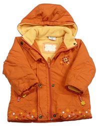 Oranžová šušťáková zimná bunda s kvietkami a kapucňou Papagino