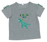 Sivé melírované tričko s dinosaurom