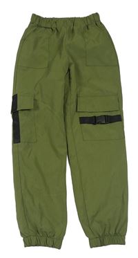 Olivové cargo cuff nohavice