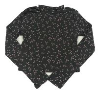 Tmavosivé rebrované tričko s kvietkami H&M