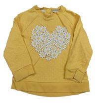 Žltá mikina so srdíčkem z kytiček Mothercare