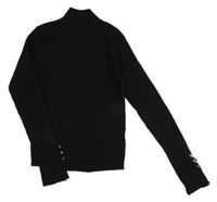 Čierny žebovaný crop sveter s gombíky River Island