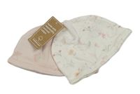 Nové - 2x - Biela + svetloružová čapica s kvietkami Mothercare
