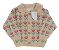 Nové - Světlerůžový propínací svetr s kytičkami Primark