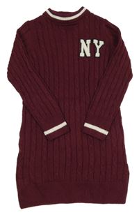 Vínové vzorované pletené šaty s nášivkou L&D