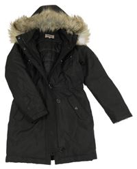 Černý šusťákový zimní kabát s odepínací kapucí Only