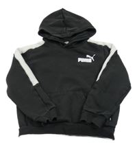 Tmavošedo-biela oversize crop mikina s logom a kapucňou Puma