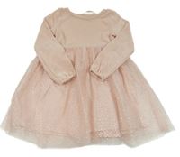 Světlerůžové žinylkovo/tylové šaty s puntíky H&M