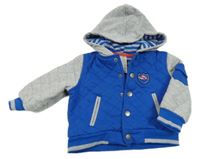 Kobaltově modro-šedá propínací baseballová zateplená mikina s kapucí 