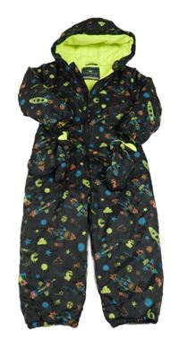 Čierna šušťáková zimná kombinéza s raketami a kapucí + rukavice George