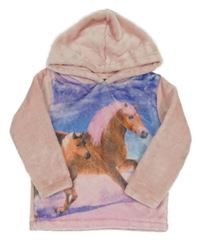 Svetloružová plyšová mikina s koníky a kapucňou Topolino