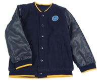 Tmavomodrá fleecovo/koženková zateplená bunda se smajlíkem Nutmeg