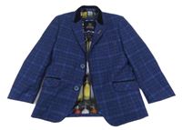 Tmavomodro-hnedé kockované spoločenské sako Cavani