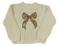 Smotanový žinylkový oversize sveter s mašlou H&M