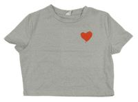 Šedé melírované sportovní crop tričko se srdíčkem Shein