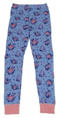Modro-ružové pyžamové nohavice s kvietkami Pocopiano