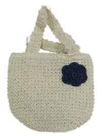 Smetanová slaměnná kabelka s květem