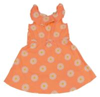 Neónově oranžové ľahké šaty s kvety s volánikmi H&M