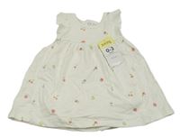 Nové - Biele bavlnené šaty s ovociem a všitým body Matalan