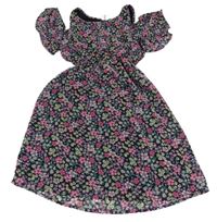 Čierne kvietkovane šifónové šaty s volnými rameny Page one young