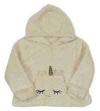 Smotanová chlpatá mikina s jednorožcom a kapucňou H&M