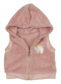 Svetloružová chlpatá prepínaci mikina so slonom a kapucňou