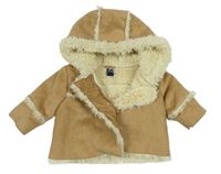 Hnedá semišová zateplená bunda s kapucňou GAP