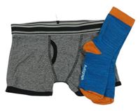 2Set - Šedo/černé pruhované melírované trenýrky + modrozeleno/oranžové melírované ponožky M&S