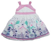 Bielo-ružové bodkovaná é letné šaty s Minnie a Mickey a pruhmi zn. George