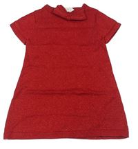 Červené svetrové šaty s mašlou a trblietkami H&M