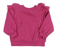 Tmavorůžová oversize mikina s volánky s madeirou H&M