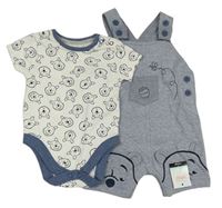2Set - Modré melírované teplákové laclové kraťasy s Pú + bílo/modré body George