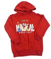 Červená mikina s Minnie a Mickey a Stitchem a Angelou a kapucňou zn. Disney