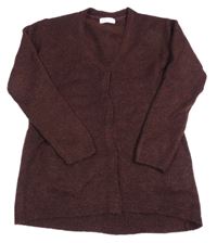 Kaštanový melírovaný vlnený prepínaci dlhý sveter H&M
