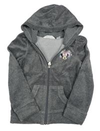 Tmavosivá melírovaná zamatová prepínaci mikina s Minnie a kamienkami a kapucňou zn. H&M