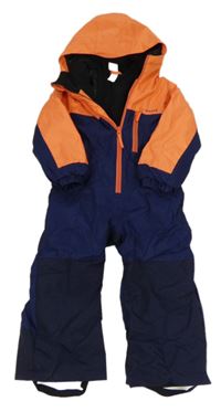 Neónově oranžovo-tmavomodrá šušťáková zimná funkčná kombinéza s kapucňou Wedze