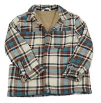 Smetanovo-modro-hrdzavá kockovaná zateplená košeľová bunda M&S