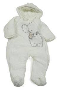 Biela plyšová zateplená kombinéza so sloníkem a kapucňou JACKY